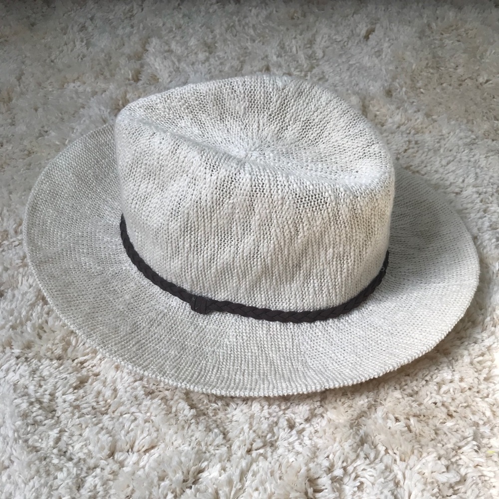 Woven Cream Hat with Brown Braid Detail